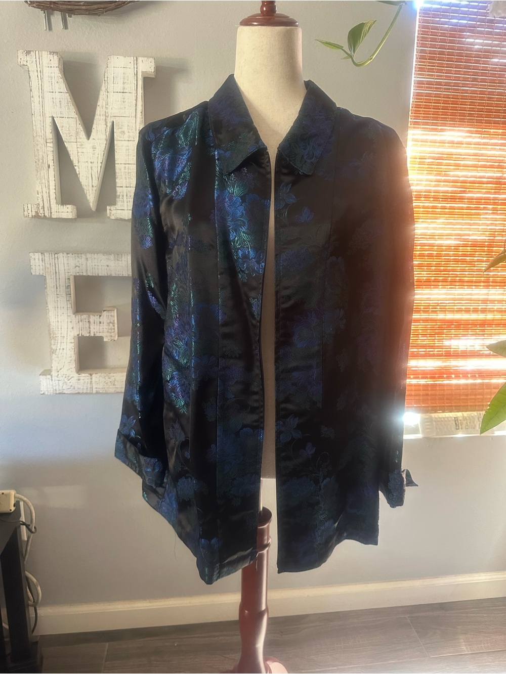French Laundry Black Jacket with Blue and Green Floral Embroidery